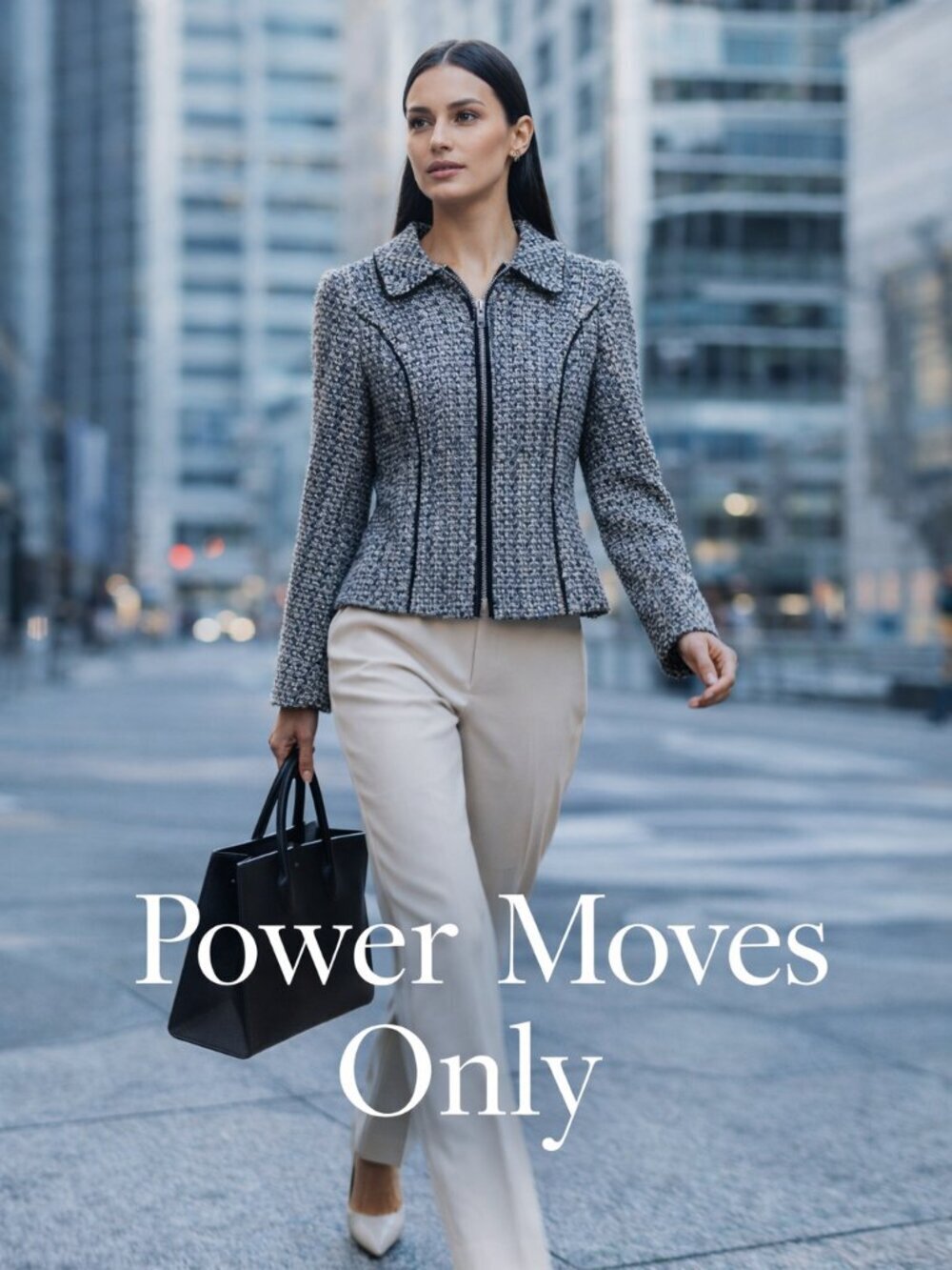 WHBM Blue White Tweed Jacket Tailored Zip Front Petite 00 Polished Career